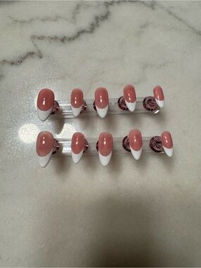 Pink and White Almond Press-On Nail Set